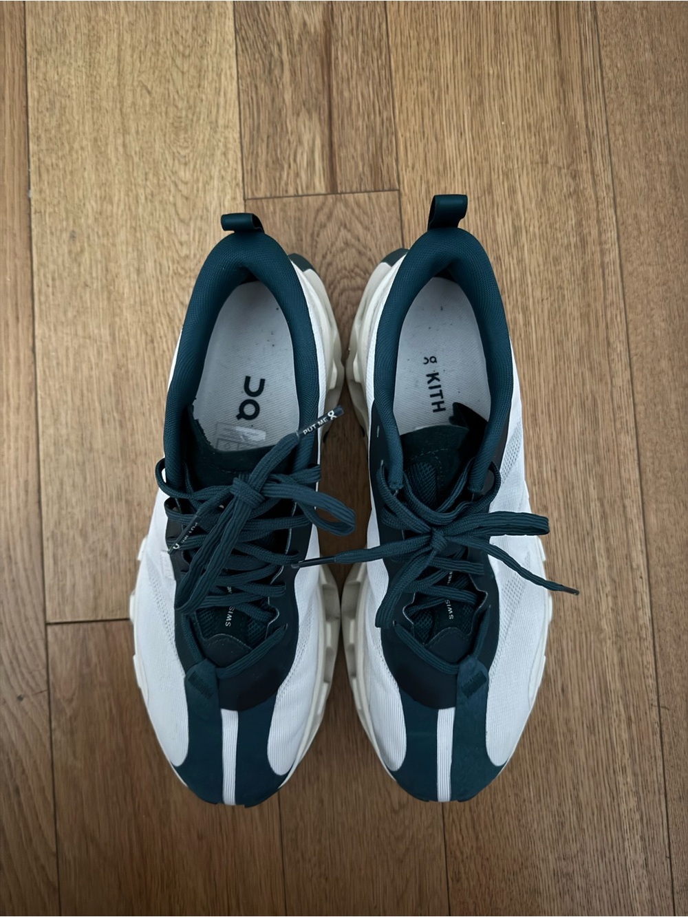 Kith x On Sneaker Collab - Women's White and Dark Teal Lace-Up Sneakers